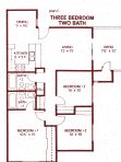 Floor plan for 3 beds, 2 baths, 988 sqft